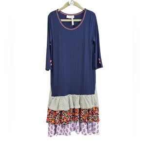 Matilda Jane 435 Night Falls Navy Ruffle Dress Girls Boho Tiered - Size 8